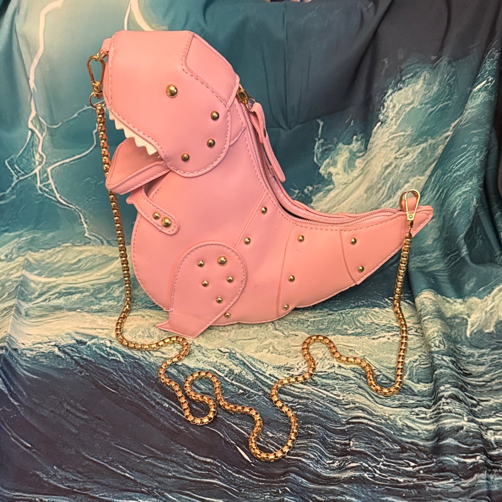 Pink Dino Crossbody Bag - Cute Novelty Shoulder Purse - Picture 4 of 6